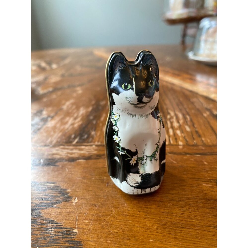 Vintage Hunkydory Miniature Cat Tin Box Figurine By Dana Kubick 2.5"